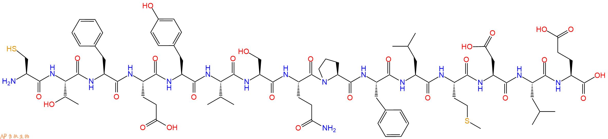 专肽生物产品H2N-Cys-Thr-Phe-Glu-Tyr-Val-Ser-Gln-Pro-Phe-Leu-Met-Asp-Leu-Glu-OH