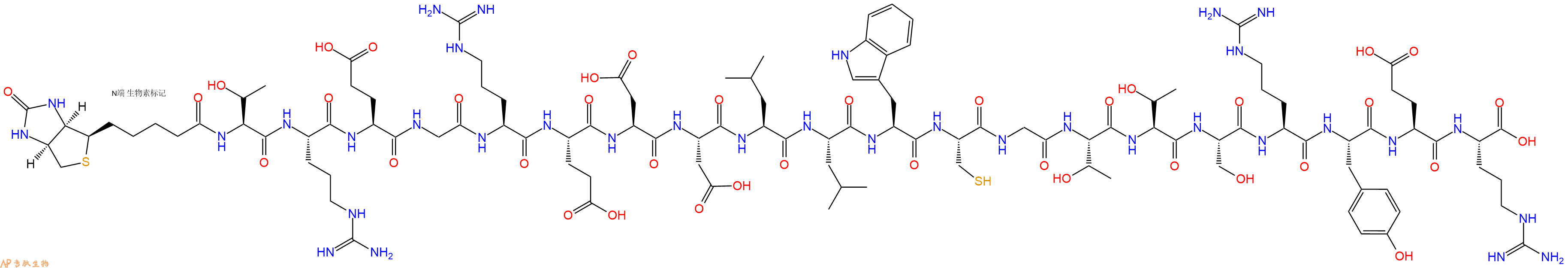 专肽生物产品Biotinyl-Thr-Arg-Glu-Gly-Arg-Glu-Asp-Asp-Leu-Leu-Trp-Cys-Gly-Thr-Thr-Ser-Arg-Tyr-Glu-Arg-OH