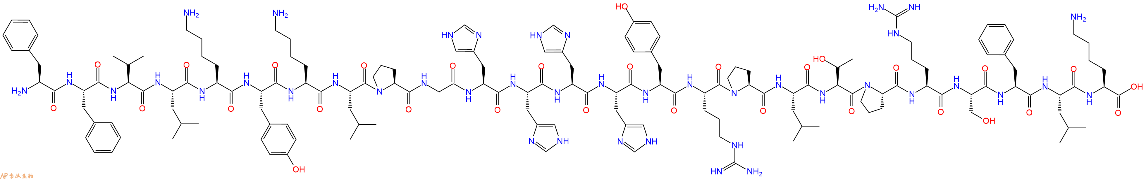 专肽生物产品H2N-Phe-Phe-Val-Leu-Lys-Tyr-Lys-Leu-Pro-Gly-His-His-His-His-Tyr-Arg-Pro-Leu-Thr-Pro-Arg-Ser-Phe-Leu-Lys-OH