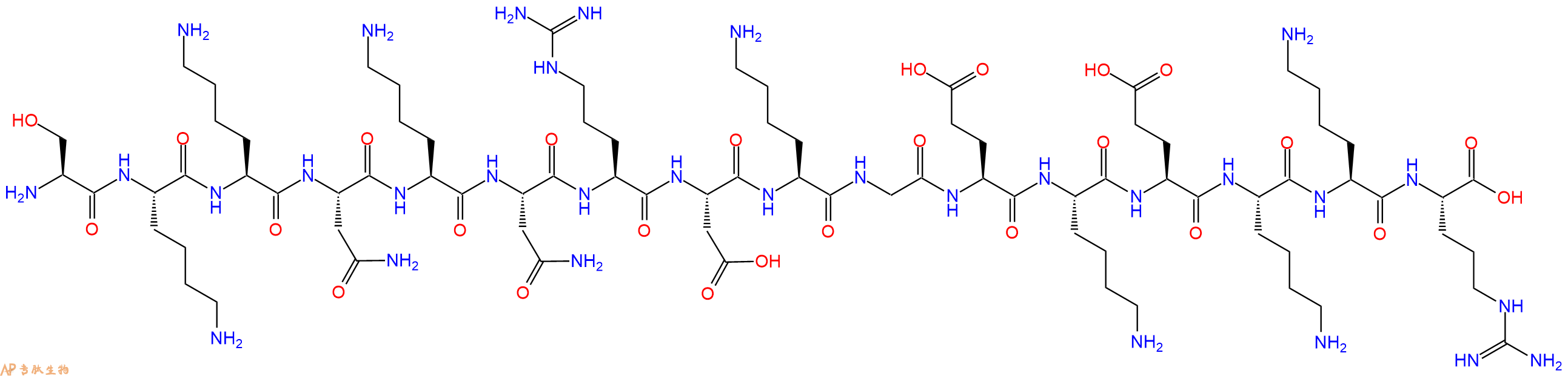 专肽生物产品H2N-Ser-Lys-Lys-Asn-Lys-Asn-Arg-Asp-Lys-Gly-Glu-Lys-Glu-Lys-Lys-Arg-OH
