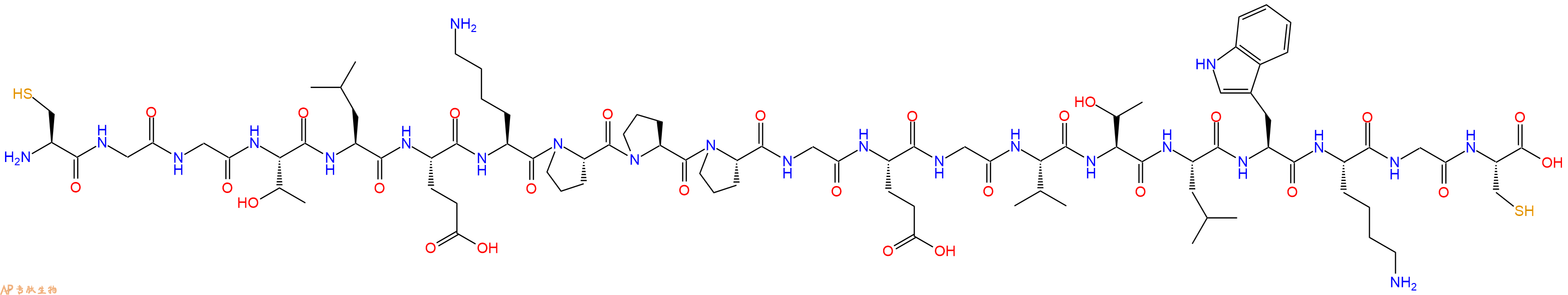 专肽生物产品H2N-Cys-Gly-Gly-Thr-Leu-Glu-Lys-Pro-Pro-Pro-Gly-Glu-Gly-Val-Thr-Leu-Trp-Lys-Gly-Cys-OH