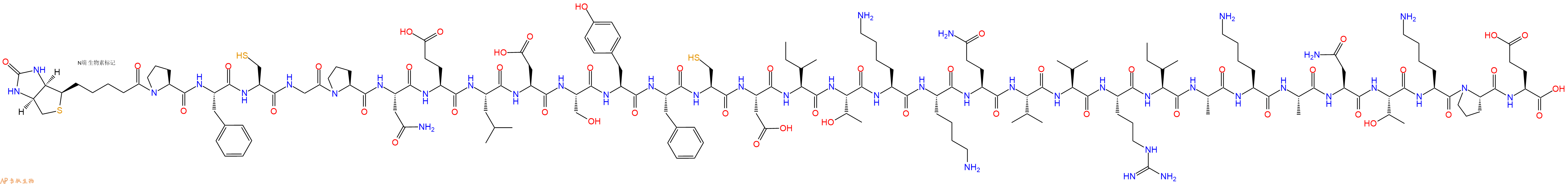 专肽生物产品Biotinyl-Pro-Phe-Cys-Gly-Pro-Asn-Glu-Leu-Asp-Ser-Tyr-Phe-Cys-Asp-Ile-Thr-Lys-Lys-Gln-Val-Val-Arg-Ile-Ala-Lys-Ala-Asn-Thr-Lys-Pro-Glu-OH