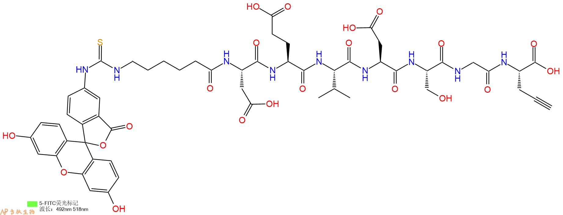 专肽生物产品5FITC-Ahx-Asp-Glu-Val-Asp-Ser-Gly-Pra-OH