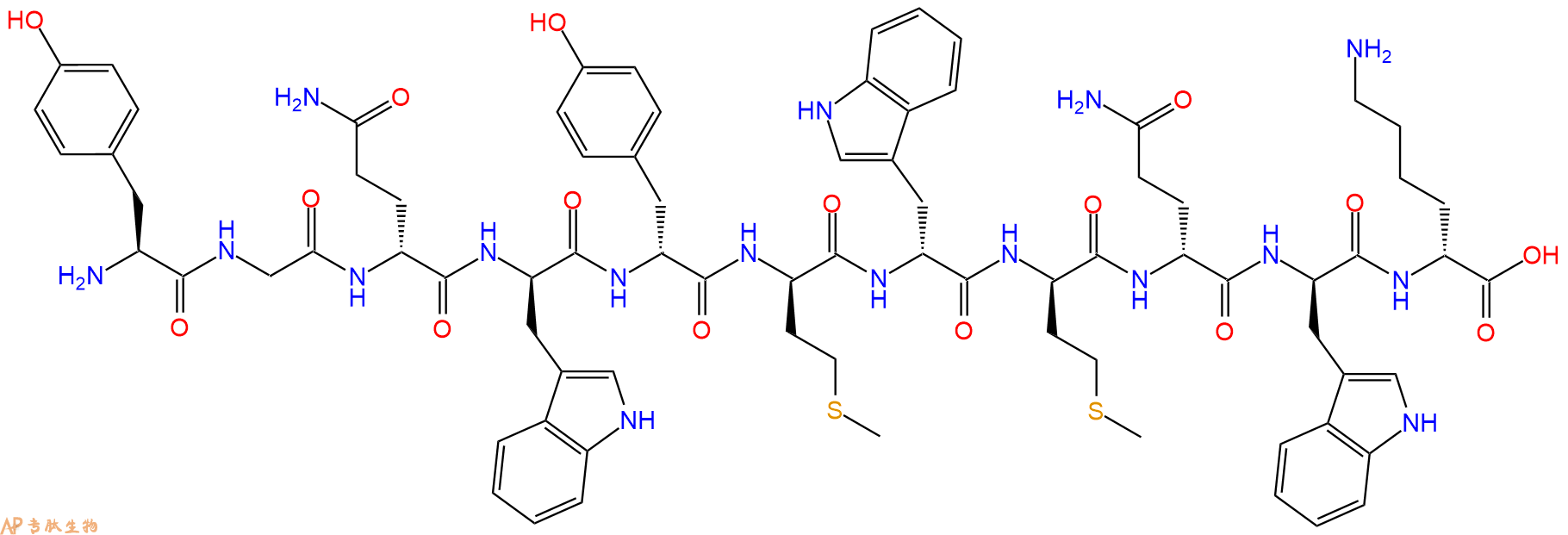 专肽生物产品H2N-Tyr-Gly-DGln-DTrp-DTyr-DMet-DTrp-DMet-DGln-DTrp-DLys-OH