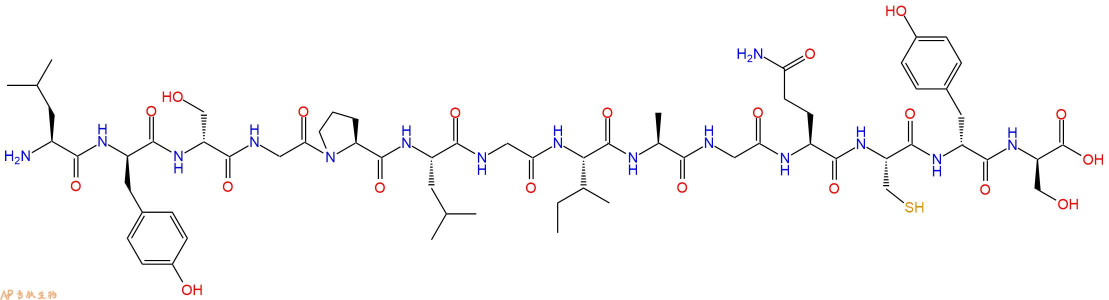 专肽生物产品H2N-Leu-DTyr-DSer-Gly-Pro-Leu-Gly-Ile-Ala-Gly-Gln-Cys-DTyr-DSer-OH