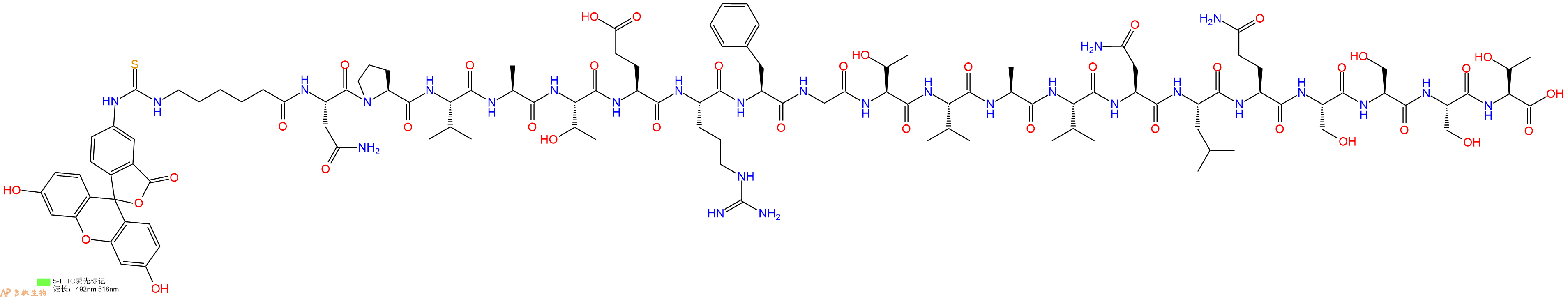 专肽生物产品5FITC-Ahx-Asn-Pro-Val-Ala-Thr-Glu-Arg-Phe-Gly-Thr-Val-Ala-Val-Asn-Leu-Gln-Ser-Ser-Ser-Thr-OH
