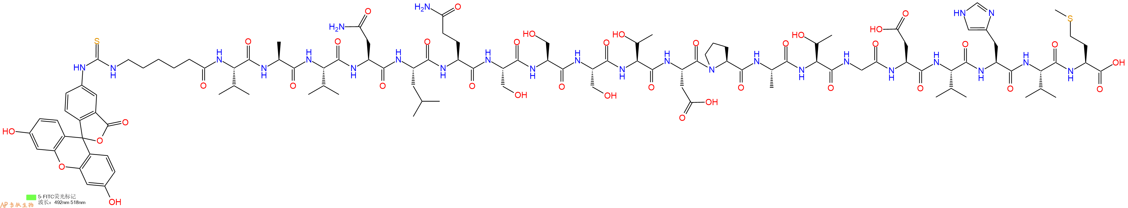 专肽生物产品5FITC-Ahx-Val-Ala-Val-Asn-Leu-Gln-Ser-Ser-Ser-Thr-Asp-Pro-Ala-Thr-Gly-Asp-Val-His-Val-Met-OH