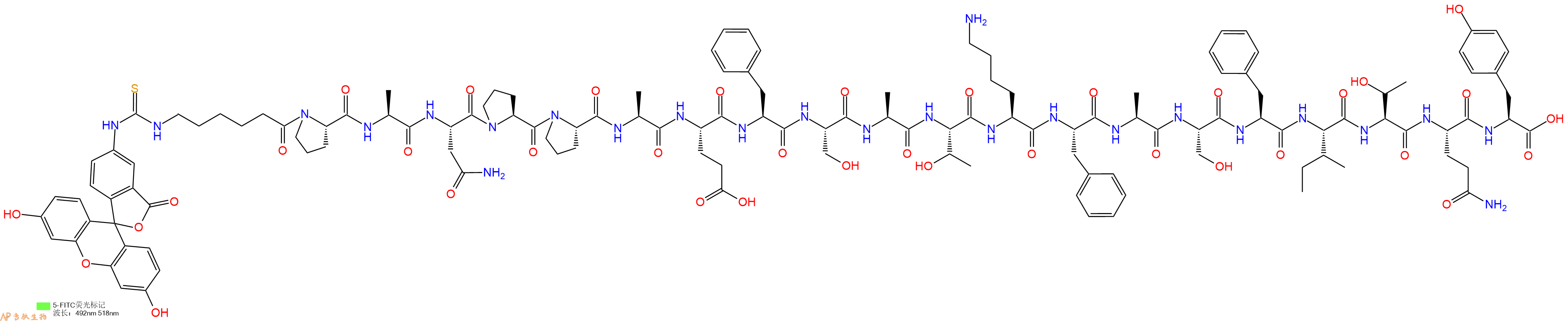 专肽生物产品5FITC-Ahx-Pro-Ala-Asn-Pro-Pro-Ala-Glu-Phe-Ser-Ala-Thr-Lys-Phe-Ala-Ser-Phe-Ile-Thr-Gln-Tyr-OH