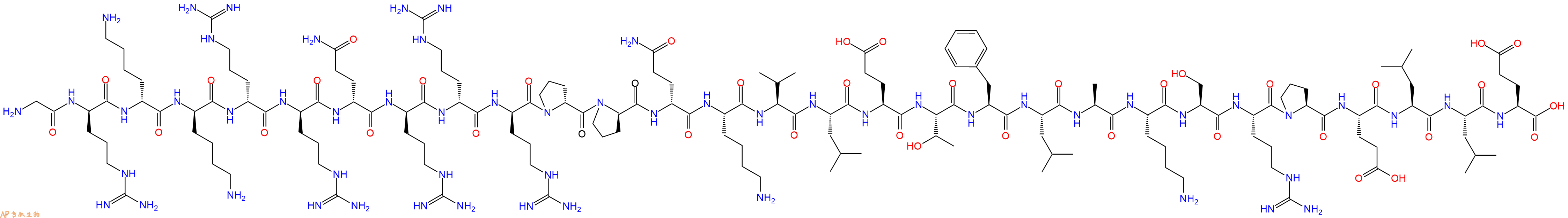 专肽生物产品H2N-Gly-DArg-DLys-DLys-DArg-DArg-DGln-DArg-DArg-DArg-DPro-DPro-DGln-Lys-Val-Leu-Glu-Thr-Phe-Leu-Ala-Lys-Ser-Arg-Pro-Glu-Leu-Leu-Glu-OH