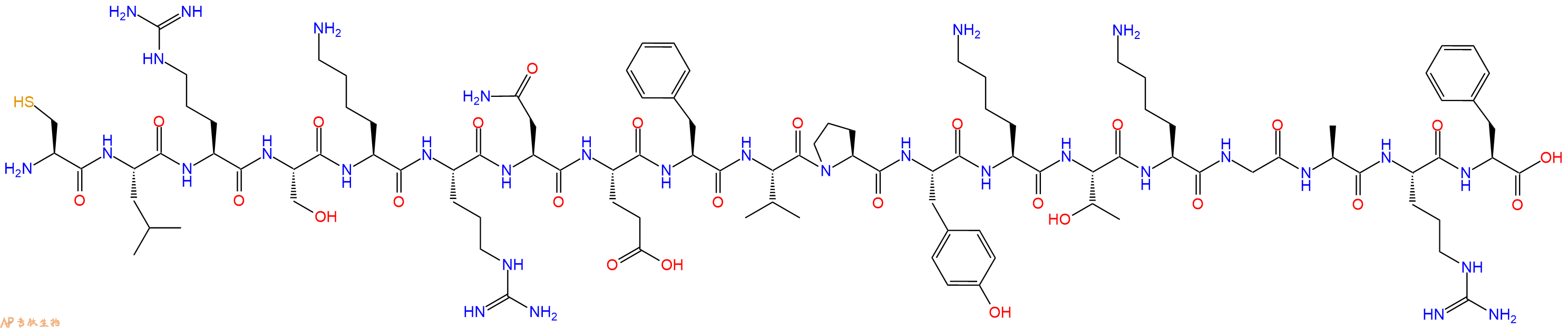 专肽生物产品H2N-Cys-Leu-Arg-Ser-Lys-Arg-Asn-Glu-Phe-Val-Pro-Tyr-Lys-Thr-Lys-Gly-Ala-Arg-Phe-OH