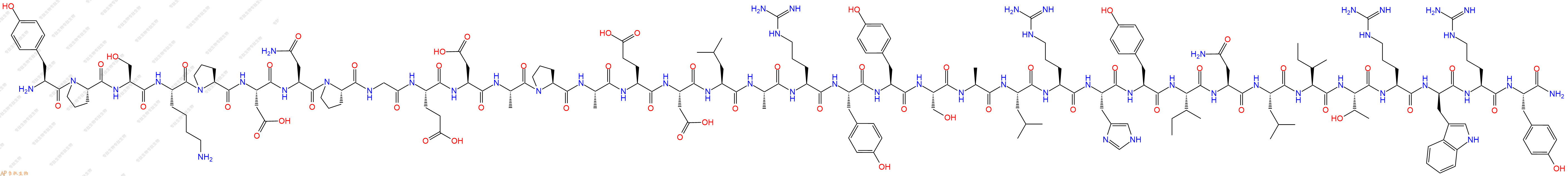 专肽生物产品H2N-Tyr-Pro-Ser-Lys-Pro-Asp-Asn-Pro-Gly-Glu-Asp-Ala-Pro-Ala-Glu-Asp-Leu-Ala-Arg-Tyr-Tyr-Ser-Ala-Leu-Arg-His-Tyr-Ile-Asn-Leu-Ile-Thr-Arg-DTrp-Arg-Tyr-NH2