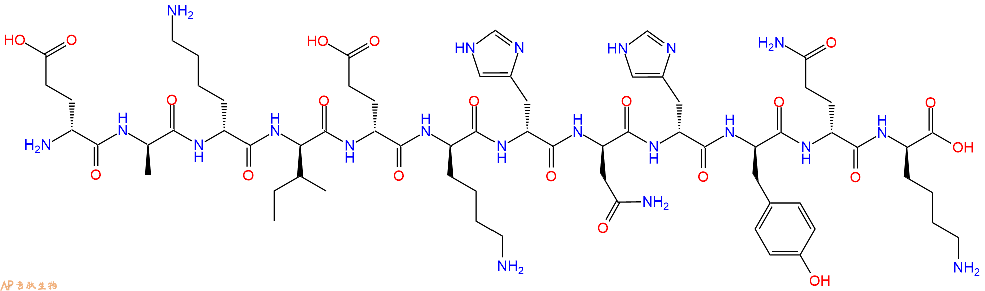 专肽生物产品H2N-DGlu-DAla-DLys-DIle-DGlu-DLys-DHis-DAsn-DHis-DTyr-DGln-DLys-OH