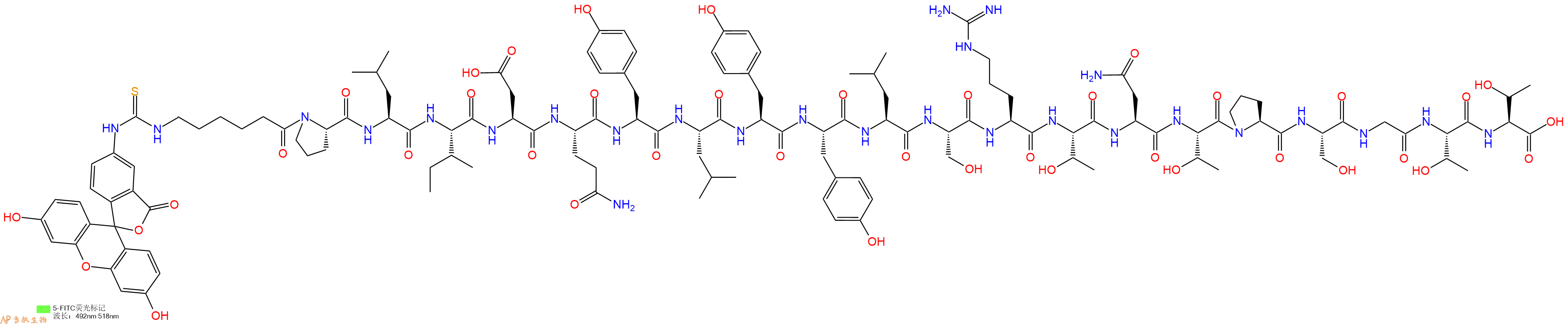 专肽生物产品5FITC-Ahx-Pro-Leu-Ile-Asp-Gln-Tyr-Leu-Tyr-Tyr-Leu-Ser-Arg-Thr-Asn-Thr-Pro-Ser-Gly-Thr-Thr-OH