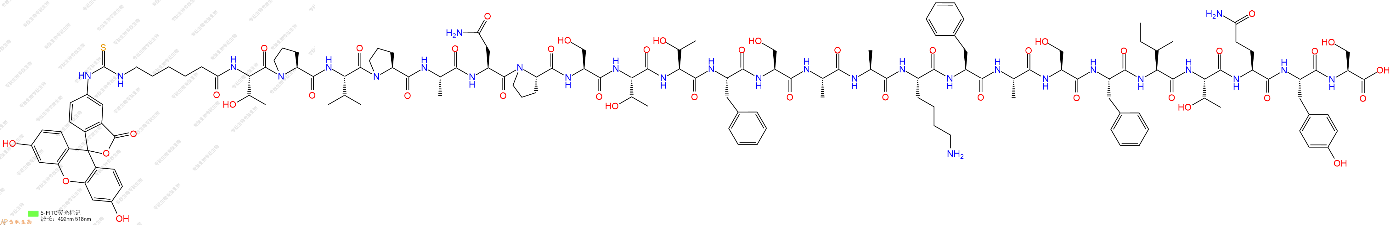 专肽生物产品5FITC-Ahx-Thr-Pro-Val-Pro-Ala-Asn-Pro-Ser-Thr-Thr-Phe-Ser-Ala-Ala-Lys-Phe-Ala-Ser-Phe-Ile-Thr-Gln-Tyr-Ser-OH