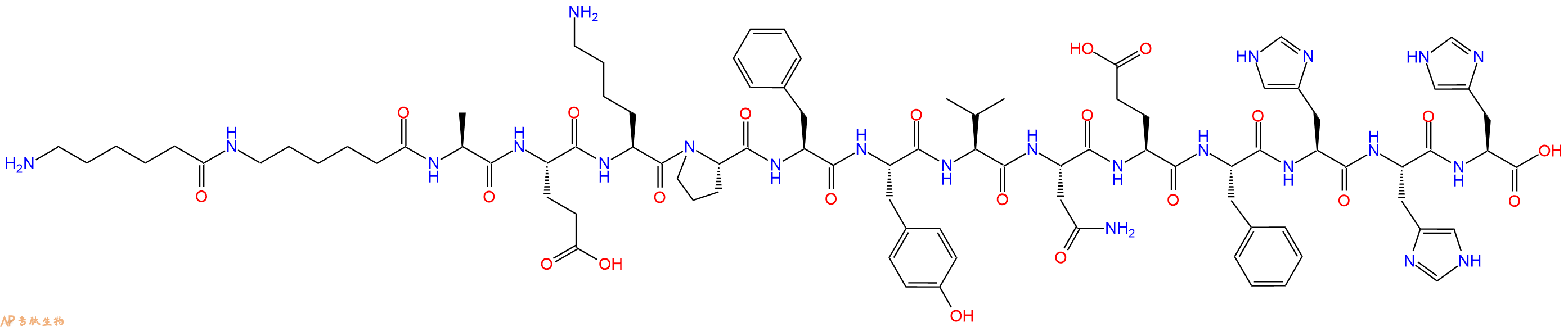 专肽生物产品H2N-Ahx-Ahx-Ala-Glu-Lys-Pro-Phe-Tyr-Val-Asn-Glu-Phe-His-His-His-OH