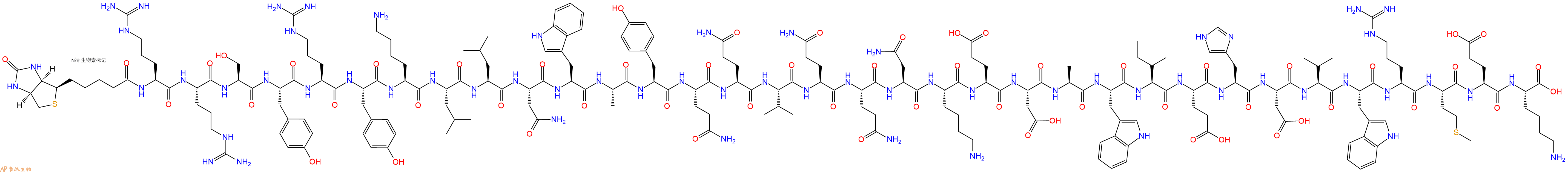 专肽生物产品Biotinyl-Arg-Arg-Ser-Tyr-Arg-Tyr-Lys-Leu-Leu-Asn-Trp-Ala-Tyr-Gln-Gln-Val-Gln-Gln-Asn-Lys-Glu-Asp-Ala-Trp-Ile-Glu-His-Asp-Val-Trp-Arg-Met-Glu-Lys-OH