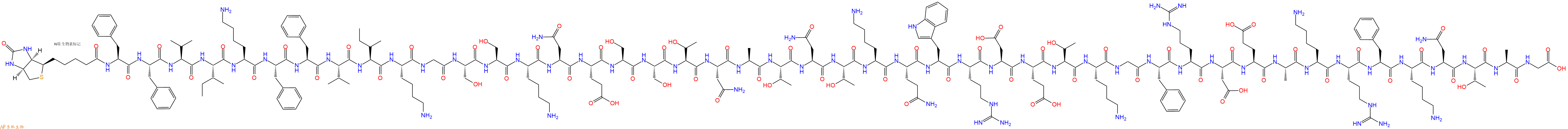 专肽生物产品Biotinyl-Phe-Phe-Val-Ile-Lys-Phe-Phe-Val-Ile-Lys-Gly-Ser-Ser-Lys-Asn-Glu-Ser-Ser-Thr-Asn-Ala-Thr-Asn-Thr-Lys-Gln-Trp-Arg-Asp-Glu-Thr-Lys-Gly-Phe-Arg-Asp-Glu-Ala-Lys-Arg-Phe-Lys-Asn-Thr-Ala-Gly-OH