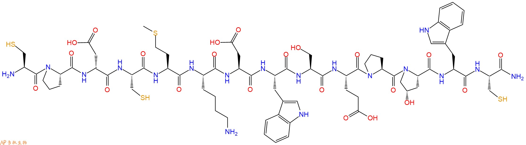 专肽生物产品H2N-Cys-Pro-DAsp-Cys-Met-Lys-Asp-Trp-Ser-Glu-Pro-Hyp-Trp-Cys-NH2