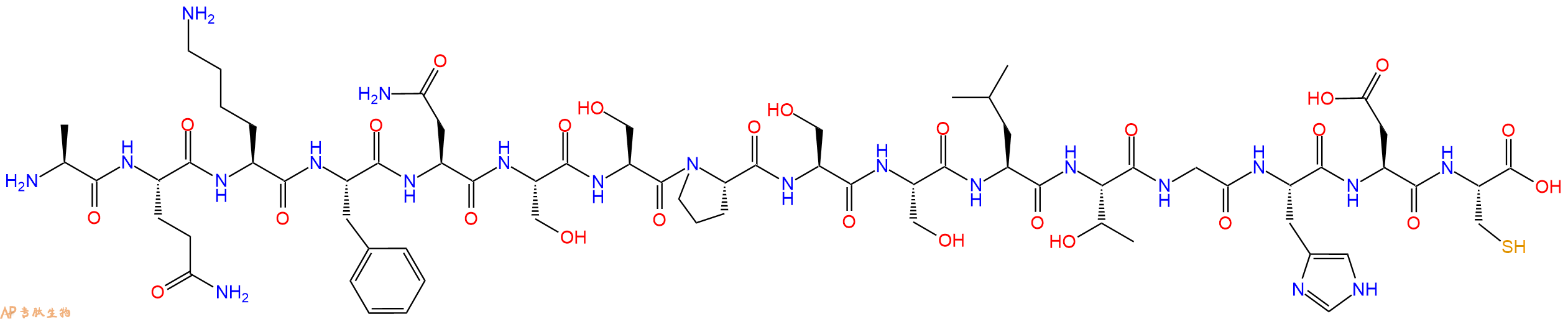 专肽生物产品H2N-Ala-Gln-Lys-Phe-Asn-Ser-Ser-Pro-Ser-Ser-Leu-Thr-Gly-His-Asp-Cys-OH