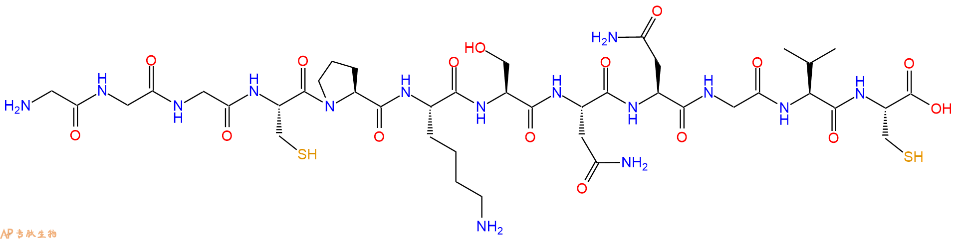 专肽生物产品H2N-Gly-Gly-Gly-Cys-Pro-Lys-Ser-Asn-Asn-Gly-Val-Cys-OH