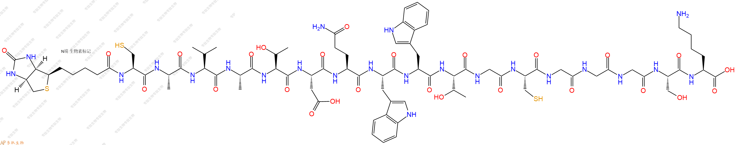 专肽生物产品Biotinyl-Cys-Ala-Val-Ala-Thr-Asp-Gln-Trp-Trp-Thr-Gly-Cys-Gly-Gly-Gly-Ser-Lys-OH