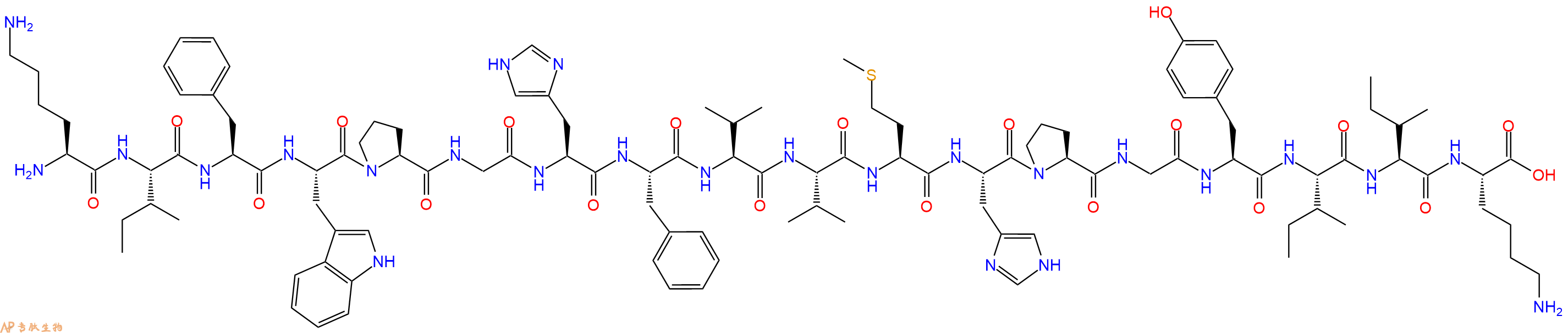 专肽生物产品H2N-Lys-Ile-Phe-Trp-Pro-Gly-His-Phe-Val-Val-Met-His-Pro-Gly-Tyr-Ile-Ile-Lys-OH