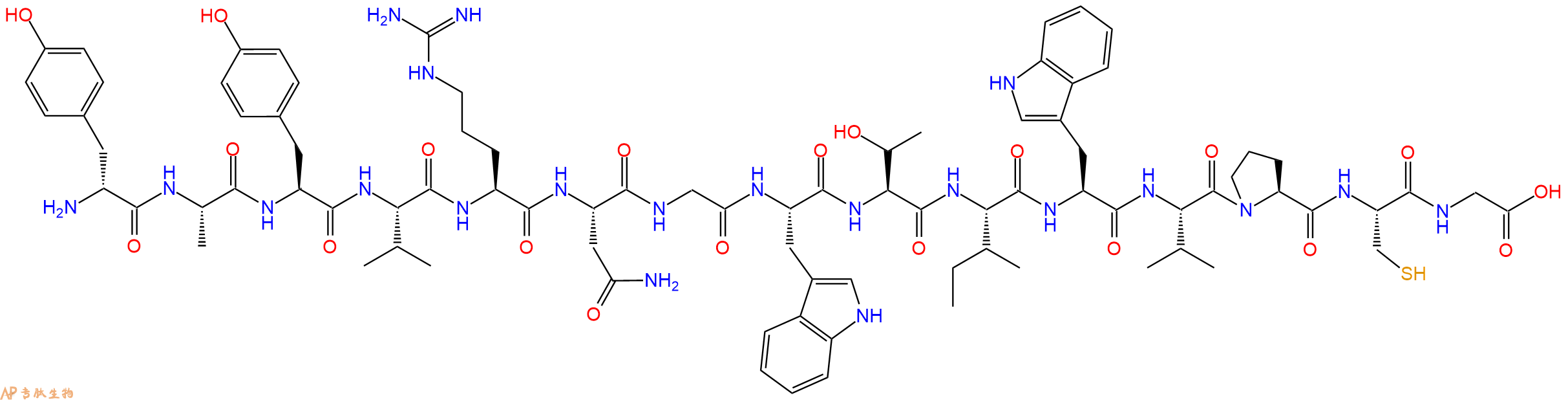 专肽生物产品H2N-DTyr-Ala-Tyr-Val-Arg-Asn-Gly-Trp-Thr-Ile-Trp-Val-Pro-Cys-Gly-OH