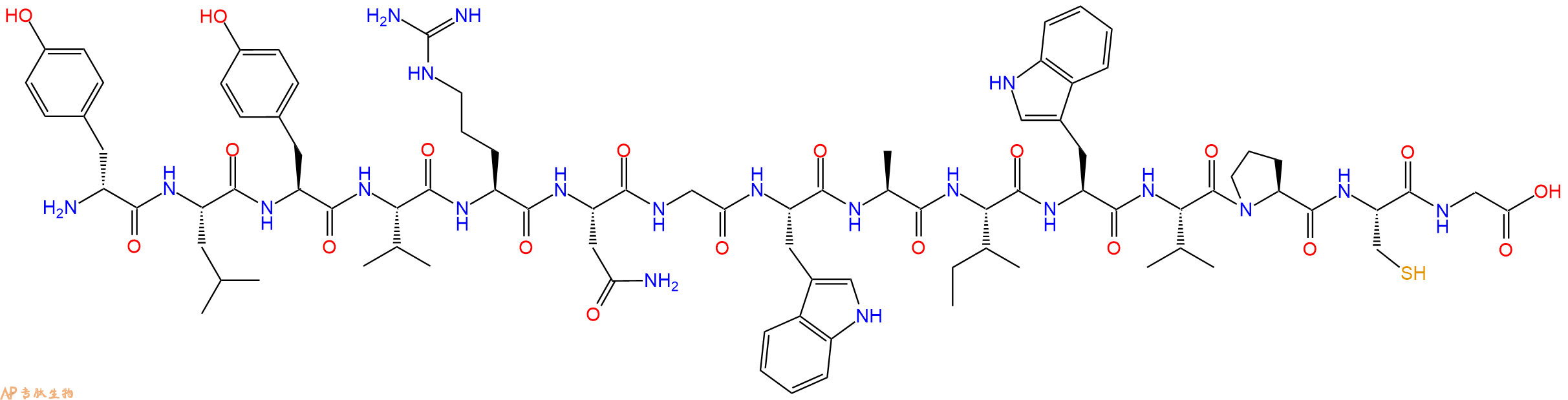 专肽生物产品H2N-DTyr-Leu-Tyr-Val-Arg-Asn-Gly-Trp-Ala-Ile-Trp-Val-Pro-Cys-Gly-OH