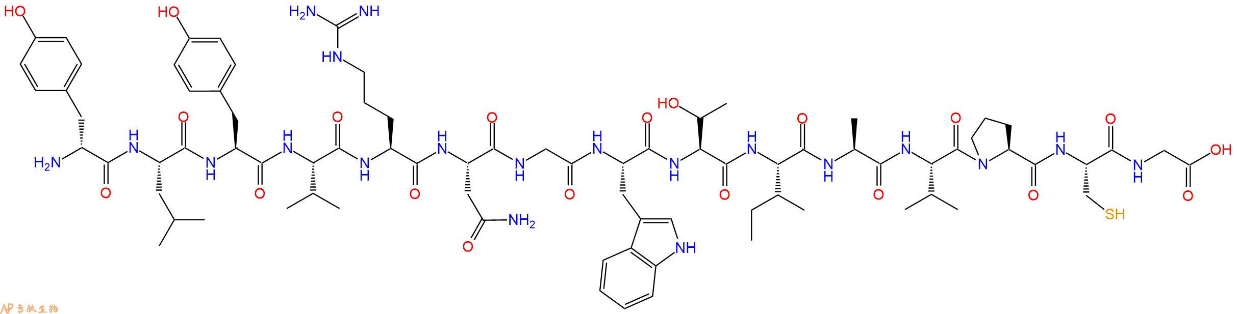 专肽生物产品H2N-DTyr-Leu-Tyr-Val-Arg-Asn-Gly-Trp-Thr-Ile-Ala-Val-Pro-Cys-Gly-OH