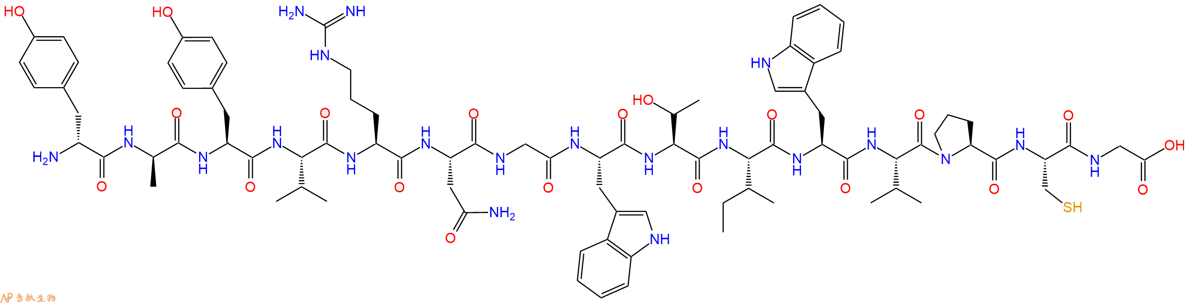 专肽生物产品H2N-DTyr-DAla-Tyr-Val-Arg-Asn-Gly-Trp-Thr-Ile-Trp-Val-Pro-Cys-Gly-OH