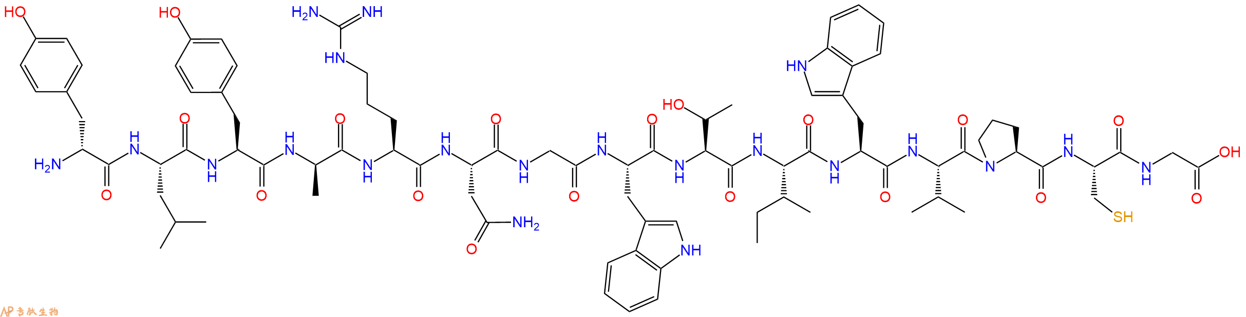 专肽生物产品H2N-DTyr-Leu-Tyr-DAla-Arg-Asn-Gly-Trp-Thr-Ile-Trp-Val-Pro-Cys-Gly-OH