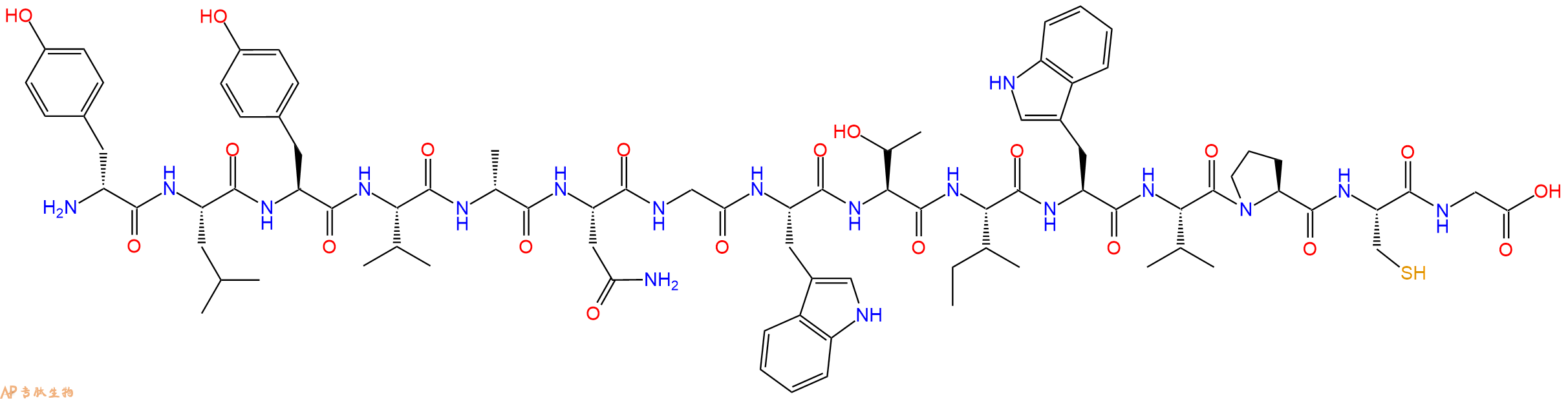 专肽生物产品H2N-DTyr-Leu-Tyr-Val-DAla-Asn-Gly-Trp-Thr-Ile-Trp-Val-Pro-Cys-Gly-OH