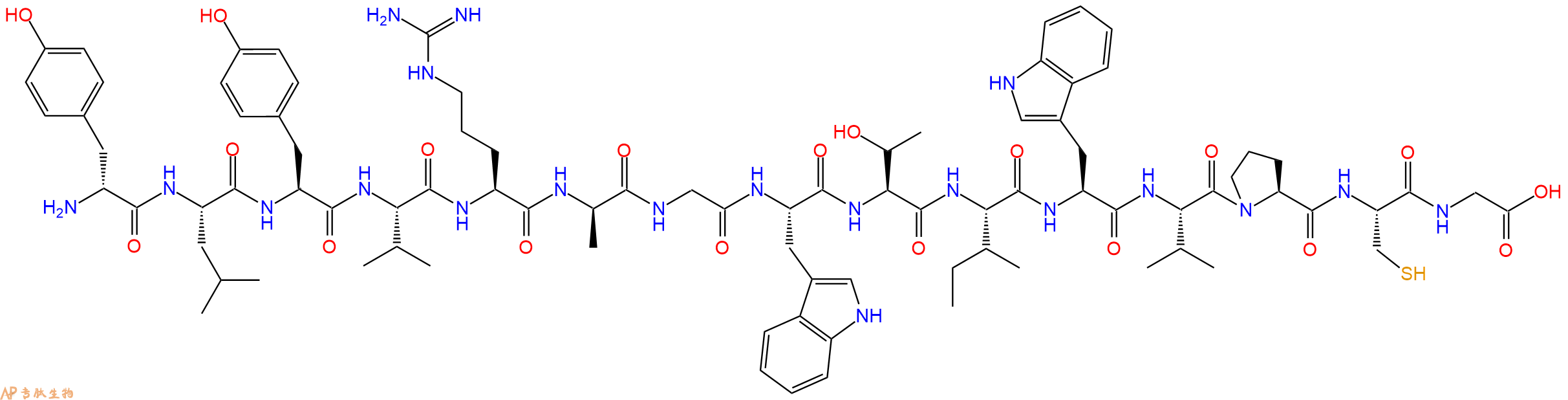 专肽生物产品H2N-DTyr-Leu-Tyr-Val-Arg-DAla-Gly-Trp-Thr-Ile-Trp-Val-Pro-Cys-Gly-OH