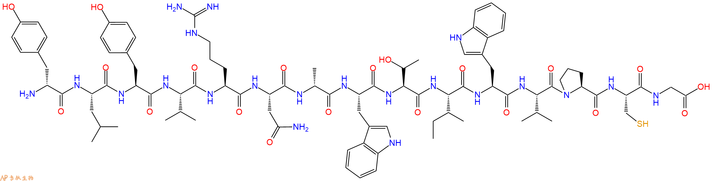 专肽生物产品H2N-DTyr-Leu-Tyr-Val-Arg-Asn-DAla-Trp-Thr-Ile-Trp-Val-Pro-Cys-Gly-OH