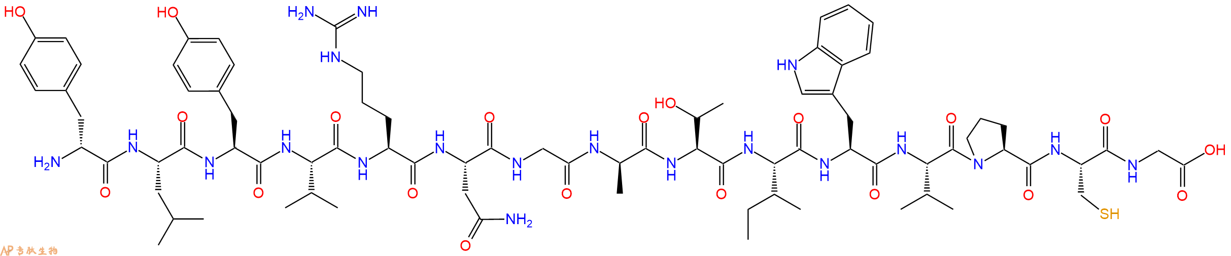 专肽生物产品H2N-DTyr-Leu-Tyr-Val-Arg-Asn-Gly-DAla-Thr-Ile-Trp-Val-Pro-Cys-Gly-OH