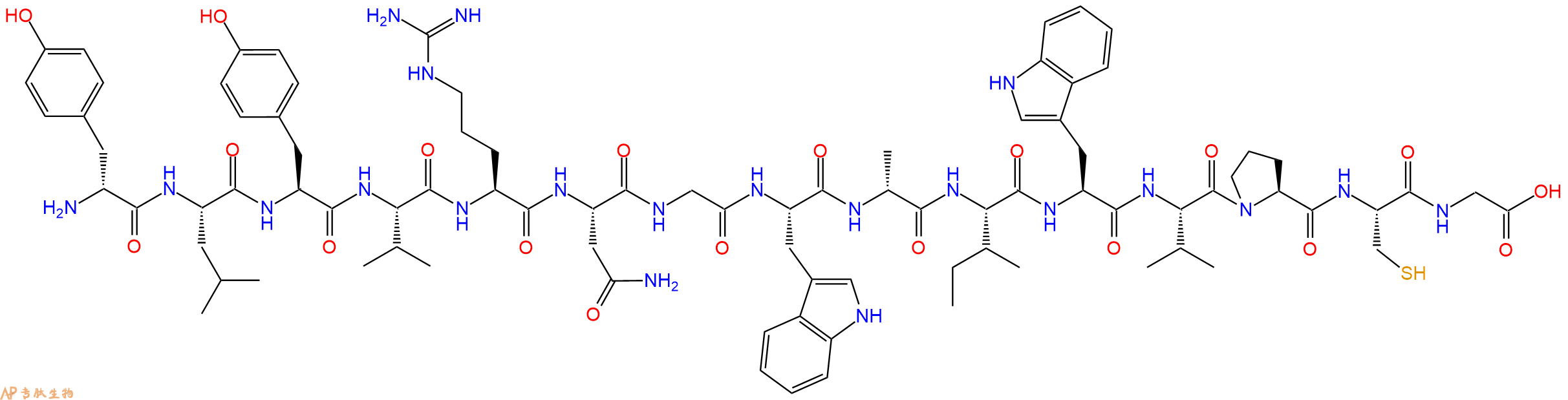 专肽生物产品H2N-DTyr-Leu-Tyr-Val-Arg-Asn-Gly-Trp-DAla-Ile-Trp-Val-Pro-Cys-Gly-OH