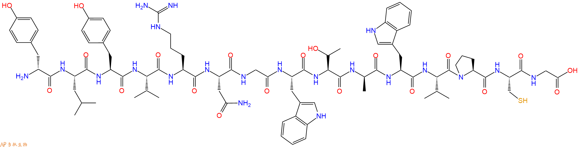 专肽生物产品H2N-DTyr-Leu-Tyr-Val-Arg-Asn-Gly-Trp-Thr-DAla-Trp-Val-Pro-Cys-Gly-OH