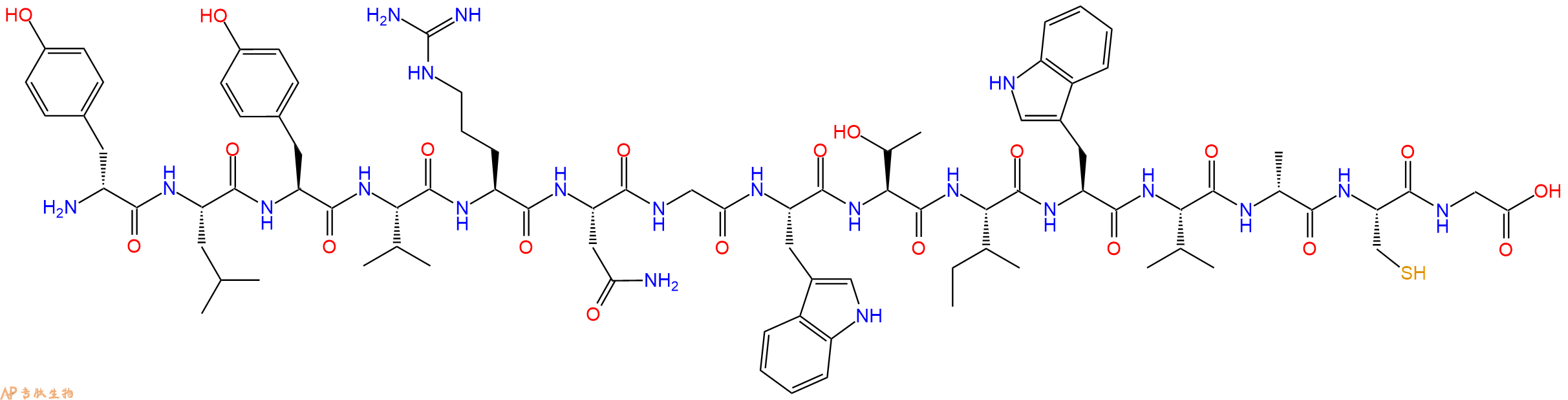 专肽生物产品H2N-DTyr-Leu-Tyr-Val-Arg-Asn-Gly-Trp-Thr-Ile-Trp-Val-DAla-Cys-Gly-OH