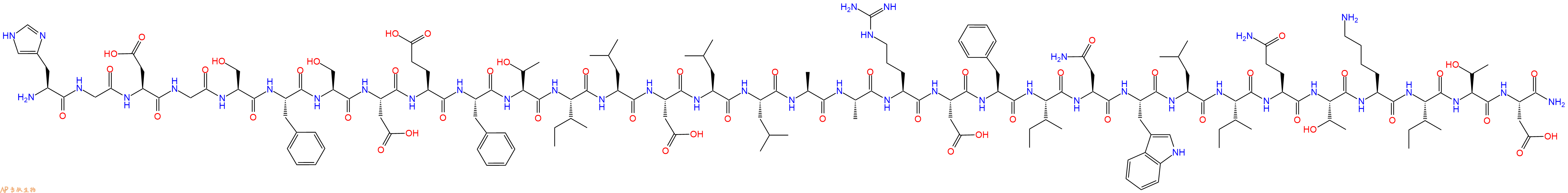 专肽生物产品H2N-His-Gly-Asp-Gly-Ser-Phe-Ser-Asp-Glu-Phe-Thr-Ile-Leu-Asp-Leu-Leu-Ala-Ala-Arg-Asp-Phe-Ile-Asn-Trp-Leu-Ile-Gln-Thr-Lys-Ile-Thr-Asp-NH2