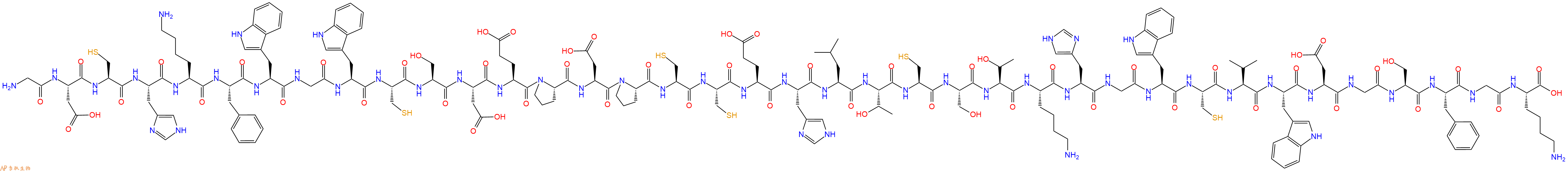 专肽生物产品H2N-Gly-Asp-Cys-His-Lys-Phe-Trp-Gly-Trp-Cys-Ser-Asp-Glu-Pro-Asp-Pro-Cys-Cys-Glu-His-Leu-Thr-Cys-Ser-Thr-Lys-His-Gly-Trp-Cys-Val-Trp-Asp-Gly-Ser-Phe-Gly-Lys-OH