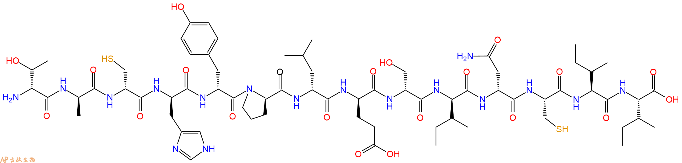 专肽生物产品H2N-DThr-DAla-DCys-DHis-DTyr-DPro-DLeu-DGlu-DSer-DIle-DAsn-Cys-Ile-Ile-OH