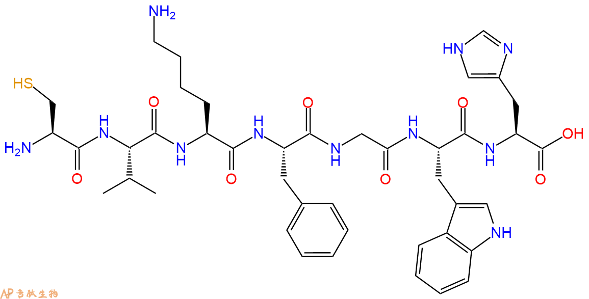专肽生物产品H2N-Cys-Val-Lys-Phe-Gly-Trp-His-OH