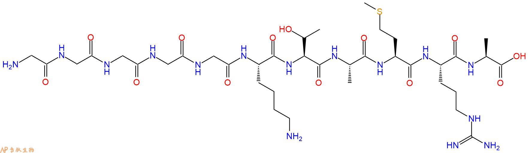 专肽生物产品H2N-Gly-Gly-Gly-Gly-Gly-Lys-Thr-Ala-Met-Arg-Ala-OH