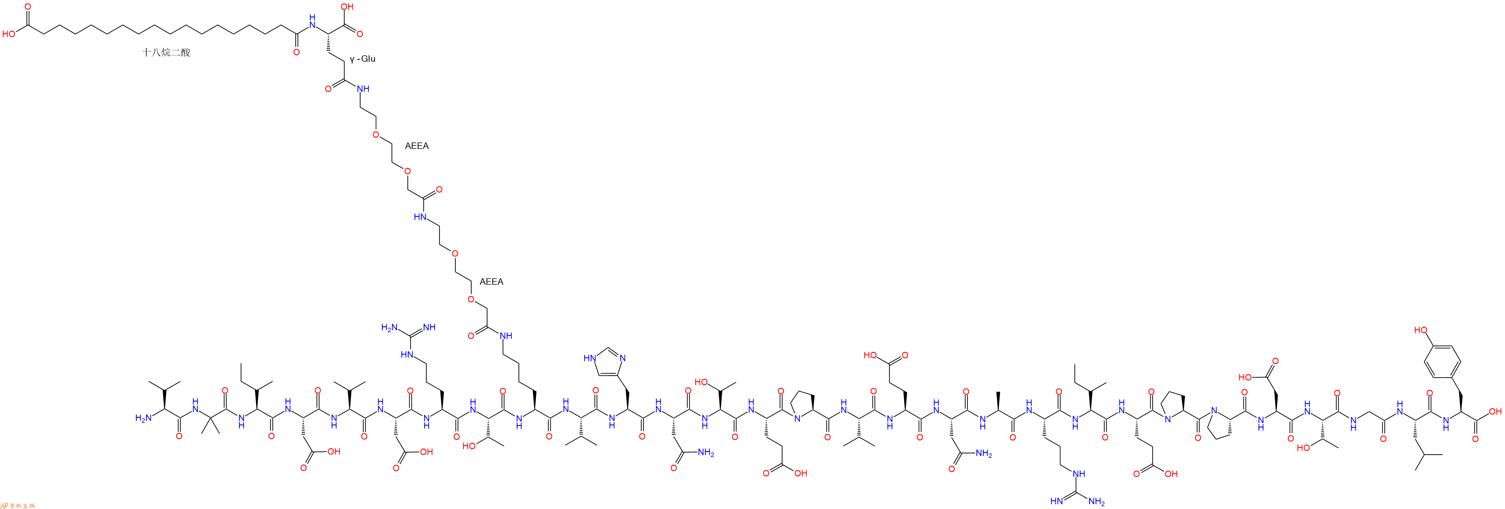 专肽生物产品H2N-Val-Aib-Ile-Asp-Val-Asp-Arg-Thr-Lys(索马鲁肽侧链)-Val-His-Asn-Thr-Glu-Pro-Val-Glu-Asn-Ala-Arg-Ile-Glu-Pro-Pro-Asp-Thr-Gly-Leu-Tyr-OH