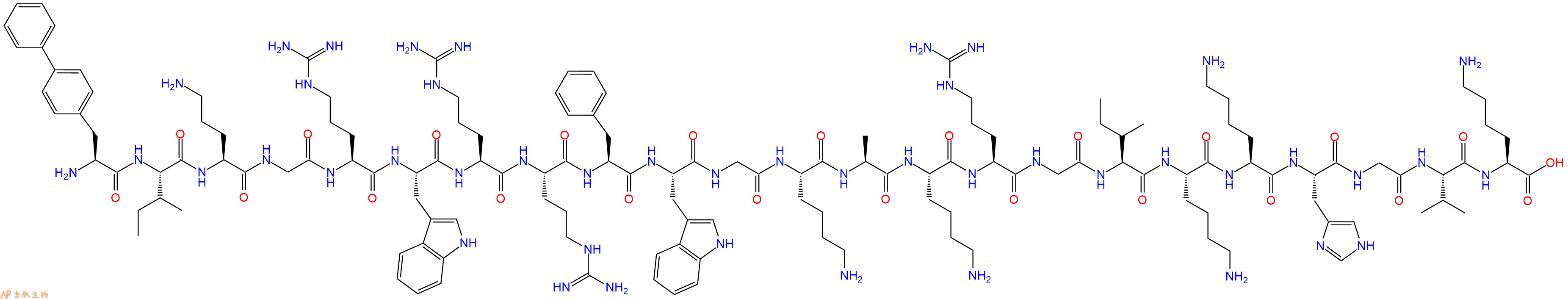 专肽生物产品H2N-Bip-Ile-Orn-Gly-Arg-Trp-Arg-Arg-Phe-Trp-Gly-Lys-Ala-Lys-Arg-Gly-Ile-Lys-Lys-His-Gly-Val-Lys-OH