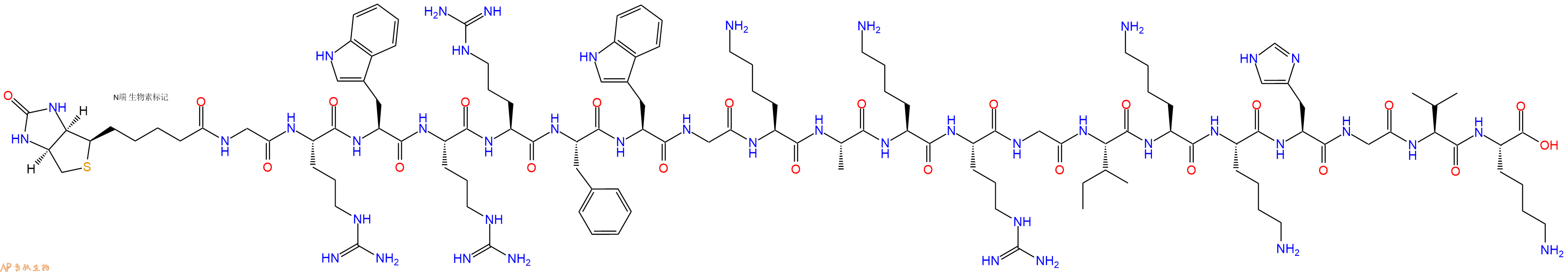 专肽生物产品Biotinyl-Gly-Arg-Trp-Arg-Arg-Phe-Trp-Gly-Lys-Ala-Lys-Arg-Gly-Ile-Lys-Lys-His-Gly-Val-Lys-OH