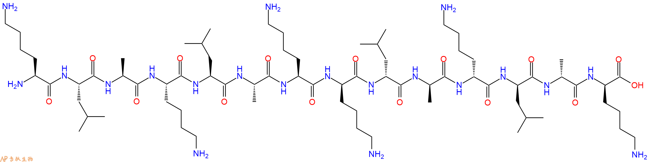 专肽生物产品H2N-Lys-Leu-Ala-Lys-Leu-Ala-Lys-DLys-DLeu-DAla-DLys-DLeu-DAla-DLys-OH