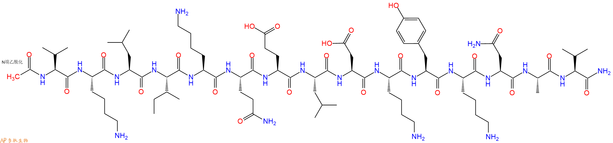 专肽生物产品Ac-Val-Lys-Leu-Ile-Lys-Gln-Glu-Leu-Asp-Lys-Tyr-Lys-Asn-Ala-Val-NH2