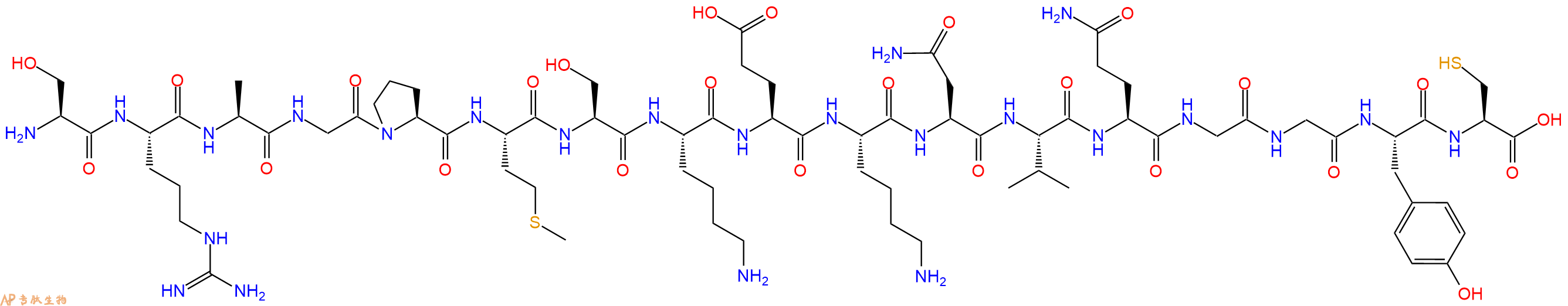 专肽生物产品H2N-Ser-Arg-Ala-Gly-Pro-Met-Ser-Lys-Glu-Lys-Asn-Val-Gln-Gly-Gly-Tyr-Cys-OH