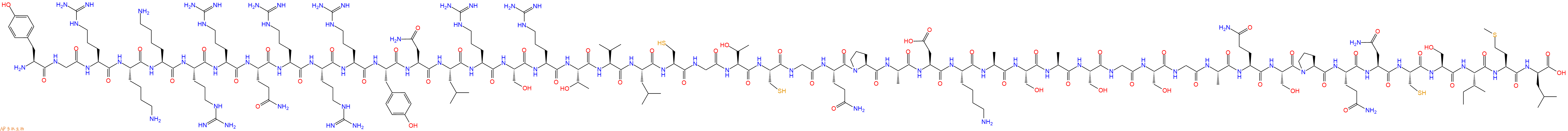 专肽生物产品H2N-Tyr-Gly-Arg-Lys-Lys-Arg-Arg-Gln-Arg-Arg-Arg-Tyr-Asn-Leu-Arg-Ser-Arg-Thr-Val-Leu-Cys-Gly-Thr-Cys-Gly-Gln-Pro-Ala-Asp-Lys-Ala-Ser-Ala-Ser-Gly-Ser-Gly-Ala-Gln-Ser-Pro-Gln-Asn-Cys-Ser-Ile-Met-DLeu-OH